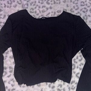 Black Ribbed Fitted Blouse